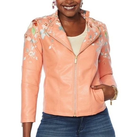 colin Lopez Jackets & Blazers - COLLEEN Lopez Womens Embroidered Faux Leather Jacket. Size Medium